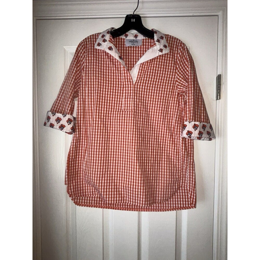 Emerson Street Womens Oklahoma State University Pokes Gingham Orange Shirt Small